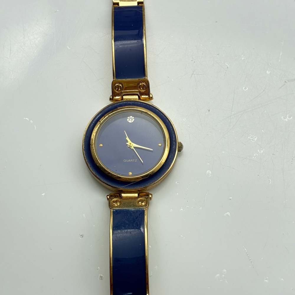 Geneva Quartz Watch Blue Enamel Gold Tone Bracelet GENWM1272L Japan Movt - Picture 2 of 9